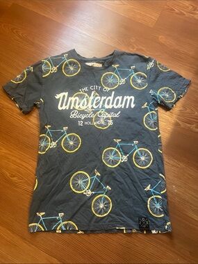Amsterdam Bicycle Graphic Tee - Black with Yellow & Turquoise Bikes